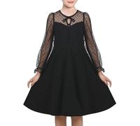 Sunny Fashion Vestido para niña Negro Encaje una línea Malla Formal Fiesta Cumpleaños Especial Ocasión 7 años