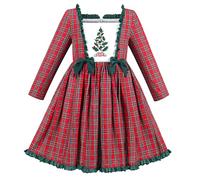 Sunny Fashion Vestido para niña Rojo Árbol de Navidad Cheques a Cuadros Vendimia Corbata de moño Cuello Cuadrado 12 años