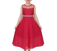 Sunny Fashion Vestido para niña Rojo Gasa Boda Dama de Honor Baile Maxi Vestido Pageant Fiesta 12 años