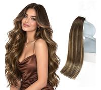 Sunny Hair Hair Extension Tape #4/27/4 20pcs for Casual and Formal Looks | Smooth Movement across the Ends,Medium Brown with Caramel Blonde Balayage,Added Fullness,for Campus Days,12 Inch 30g