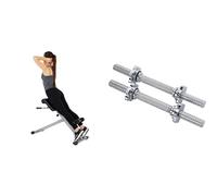 Sunny Health and Fitness 45 Degree Hyperextension Roman Chair, Steel, Grey, One Size + 35.5 cm Threaded Chrome Dumbbell Bar