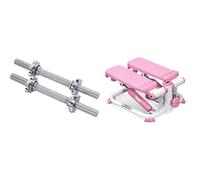 Sunny Health and Fitness Exercise Stepping Machine, Portable Mini Stair Stepper + 35.5 cm Threaded Chrome Dumbbell Bar