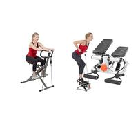 Sunny Health and Fitness Row-N-Ride™ Pro Squat Assist Trainer, Rowing Machine + Advanced Mini Home Steppers, Total Body Workout Stair Machine with Resistance Bands