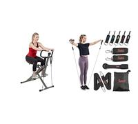 Sunny Health and Fitness Row-N-Ride™ Pro Squat Assist Trainer, Rowing Machine + Premium Resistance Band Set with Door Anchors, Wrist Straps, Handles & Carry Bag