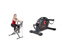 Sunny Health and Fitness Row-N-Ride™ Pro Squat Assist Trainer, Rowing Machine + Under Desk Dual Function Smart Mini Arm & Leg Pedal Exerciser Cycle Bikes with SunnyFit App