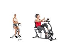 Sunny Health and Fitness Squat Assist Upright Row-N-Ride Rowing Machine + Magnetic Recumbent Bike, Stationary w/LCD Monitor, Device Holder and Pulse Monitor, Cardio Workout