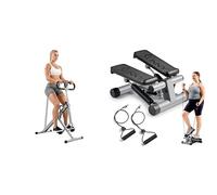 Sunny Health and Fitness Squat Assist Upright Row-N-Ride Rowing Machine + Mini Stepper Machine, Stair Stepper Exercise Equipment with Resistance Bands and LCD Monitor