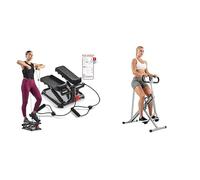 Sunny Health and Fitness Squat Assist Upright Row-N-Ride Rowing Machine + Total Body Smart 2-in-1 Stepper Machine, Adjustable Hydraulic, LCD Monitor, Resistance Bands