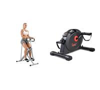 Sunny Health and Fitness Squat Assist Upright Row-N-Ride Rowing Machine + Under Desk Dual Function Smart Mini Arm & Leg Pedal Exerciser Cycle Bikes with SunnyFit App