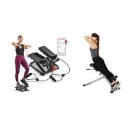 Sunny Health and Fitness Total Body Smart 2-in-1 Stepper Machine, Total Body Workout, Adjustable + 45 Degree Hyperextension Roman Chair, Steel, Grey, One Size SF-BH6629