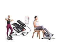 Sunny Health and Fitness Total Body Smart 2-in-1 Stepper Machine, Total Body Workout, Adjustable + Magnetic Under Desk Mini Exercise Cycle Bike, Dual Function Pedal Exerciser w/Digital Monitor