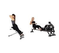 Sunny Health and Fitness Water Rowing Machine Rower w/LCD Monitor - Obsidian + 45 Degree Hyperextension Roman Chair, Steel, Grey, One Size SF-BH6629
