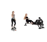 Sunny Health and Fitness Water Rowing Machine Rower w/LCD Monitor - Obsidian + Advanced Twist Stepper Machine with Resistance Bands, Mini Stair Stepper Aerobic Indoor Exercise