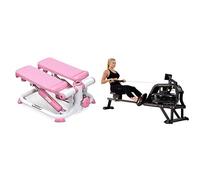 Sunny Health and Fitness Water Rowing Machine Rower w/LCD Monitor - Obsidian + Exercise Stepping Machine, Portable Mini Stair Stepper for Home, Desk or Office Workouts