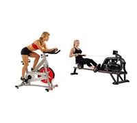 Sunny Health and Fitness Water Rowing Machine Rower w/LCD Monitor - Obsidian + Indoor Studio Cycle Pro Exercise Bike with 18 KG (40 Pound) Flywheel and Chain Drive