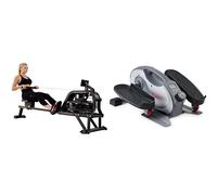 Sunny Health and Fitness Water Rowing Machine Rower w/LCD Monitor - Obsidian + Smart Portable Fully Assembled Magnetic Under Desk Elliptical Peddler, Pedal Exerciser
