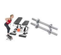 Sunny Health & Fitness Advanced Mini Home Steppers, Total Body Workout Stair Machine w/Resistance + 35.5 cm Threaded Chrome Dumbbell Bar
