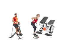Sunny Health & Fitness Advanced Mini Home Steppers, Total Body Workout Stair Machine w/Resistance + Upright Row-N-Ride, Versatile Full-Body Workout Squat Assist Trainer