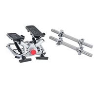 Sunny Health & Fitness Advanced Twist Stepper Machine, Portable Mini Stair Stepper, Resistance Bands + 35.5 cm Threaded Chrome Dumbbell Bar