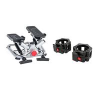 Sunny Health & Fitness Advanced Twist Stepper Machine, Portable Mini Stair Stepper, Resistance Bands + Locking Collar Clamps with Quick Release for Olympic Barbells for Pro Training