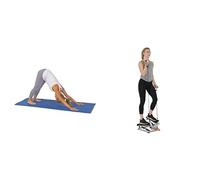Sunny Health & Fitness Advanced Twist Stepper Machine, Portable Mini Stair Stepper, Resistance Bands + Yoga Mat - Blue