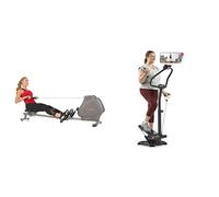 Sunny Health & Fitness Foldable and Compact Magnetic Rowing Machine, 130 KG MAX + 2-in-1 Power Stepper with Resistant Bands & Handlebar, Height Adjustable, 330 LB MAX