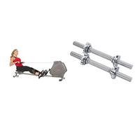 Sunny Health & Fitness Foldable and Compact Magnetic Rowing Machine, 130 KG MAX + 35.5 cm (14") Threaded Chrome Dumbbell Bar