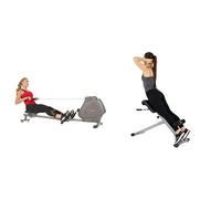 Sunny Health & Fitness Foldable and Compact Magnetic Rowing Machine, 130 KG MAX + 45 Degree Hyperextension Roman Chair, Steel, Grey, One Size SF-BH6629