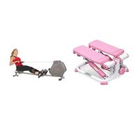 Sunny Health & Fitness Foldable and Compact Magnetic Rowing Machine, 130 KG MAX + Exercise Stepping Machine, Portable Mini Stair Stepper for Home, Desk or Office Workouts