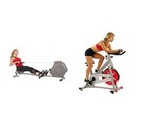 Sunny Health & Fitness Foldable and Compact Magnetic Rowing Machine, 130 KG MAX + Indoor Studio Cycle Pro Exercise Bike with 18 KG (40 Pound) Flywheel and Chain Drive