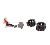 Sunny Health & Fitness Foldable and Compact Magnetic Rowing Machine, 130 KG MAX + Locking Collar Clamps with Quick Release for Olympic Barbells for Pro Training