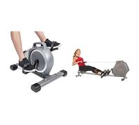 Sunny Health & Fitness Foldable and Compact Magnetic Rowing Machine, 130 KG MAX + Magnetic Under Desk Mini Exercise Cycle Bike, Dual Function, w/Digital Monitor and Carrying Handle