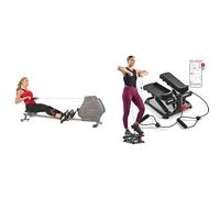 Sunny Health & Fitness Foldable and Compact Magnetic Rowing Machine, 130 KG MAX + Total Body Smart 2-in-1 Stepper Machine, Adjustable Hydraulic, LCD Monitor, Resistance Bands