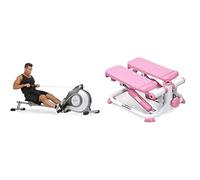 Sunny Health & Fitness Magnetic Rowing Machine, Extra Long Slide Rail, 8 Levels Resistance + Exercise Stepping Machine, Portable Mini Stair Stepper for Home, Desk or Office Workouts