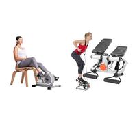Sunny Health & Fitness Magnetic Under Desk Mini Exercise Cycle Bike, Dual Function Pedal Exerciser + Advanced Mini Home Steppers, Total Body Workout Stair Machine with Resistance Bands - SF-S0978
