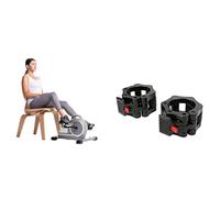 Sunny Health & Fitness Magnetic Under Desk Mini Exercise Cycle Bike, Dual Function Pedal Exerciser + Locking Collar Clamps with Quick Release for Olympic Barbells for Pro Training