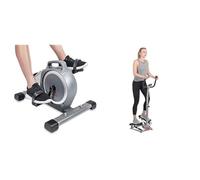 Sunny Health & Fitness Magnetic Under Desk Mini Exercise Cycle Bike, Dual Function Pedal Exerciser + Twister Stepper Machine, Height Adjustable Stepper, Stairs Step Exercise