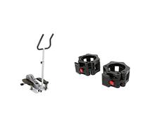 Sunny Health & Fitness Magnetic Underdesk/Standing Portable Ellittical Machine + Locking Collar Clamps with Quick Release for Olympic Barbells for Pro Training