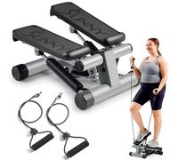 Sunny Health & Fitness Mini Stepper para Ejercicio, Equipo de Cardio Escalador de Bajo Impacto con Bandas de Resistencia, Monitor Digital - NO. 012-S