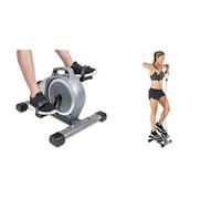 Sunny Health & Fitness Mini Stepper Machine, Stair Stepper Exercise Equipment with Resistance Bands + Magnetic Under Desk Mini Exercise Cycle Bike, Dual Function Pedal Exerciser w/Digital Monitor