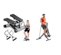 Sunny Health & Fitness Mini Stepper Machine, Stair Stepper Exercise Equipment with Resistance Bands + Upright Row-N-Ride, Versatile Full-Body Workout Squat Assist Trainer