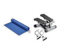 Sunny Health & Fitness Mini Stepper Machine, Stair Stepper Exercise Equipment with Resistance Bands + Yoga Mat - Blue