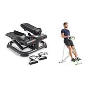 Sunny Health & Fitness Row-N-Ride Squat Assist Trainer with Adjustable Resistance + 2-in-1 Premium Power Stepper with Resistance Bands, Space-Saving, and Optional SunnyFit App
