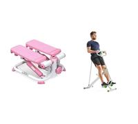 Sunny Health & Fitness Row-N-Ride Squat Assist Trainer with Adjustable Resistance + Exercise Stepping Machine, Portable Mini Stair Stepper for Home, Desk or Office Workouts