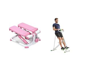 Sunny Health & Fitness Row-N-Ride Squat Assist Trainer with Adjustable Resistance + Exercise Stepping Machine, Portable Mini Stair Stepper for Home, Desk or Office Workouts