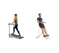 Sunny Health & Fitness Row-N-Ride Squat Assist Trainer with Adjustable Resistance + Foldable Manual Treadmill, Non-Electric Incline Exercise, Walking Tread Pad, w/Digital Monitor