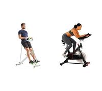 Sunny Health & Fitness Row-N-Ride Squat Assist Trainer with Adjustable Resistance + Indoor Cycling Wheel with Magnetic Belt Drive, 136kg MAX Weight, Pedal Hook,Tablet Holder