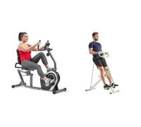 Sunny Health & Fitness Row-N-Ride Squat Assist Trainer with Adjustable Resistance + Magnetic Recumbent Bike, Stationary w/LCD Monitor, Device Holder and Pulse Monitor, Cardio Workout