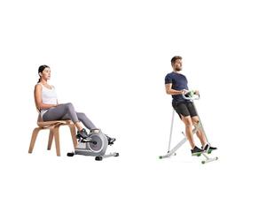 Sunny Health & Fitness Row-N-Ride Squat Assist Trainer with Adjustable Resistance + Magnetic Under Desk Mini Exercise Cycle Bike, Dual Function, w/Digital Monitor and Carrying Handle