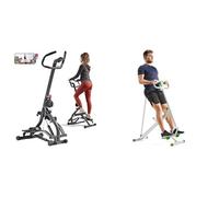 Sunny Health & Fitness Row-N-Ride Squat Assist Trainer with Adjustable Resistance + Stair Stepper w/Handlebar, Extended Step Range Machine for Climbing Exercise, Height-Adjustable